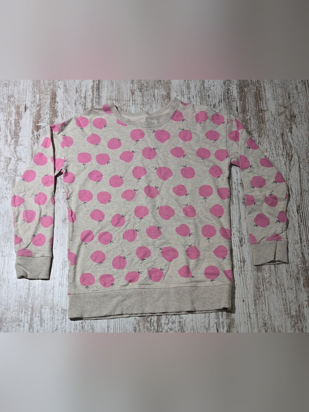 GAP Kids Cream Sweatshirt with Pink Apple Print Size 12